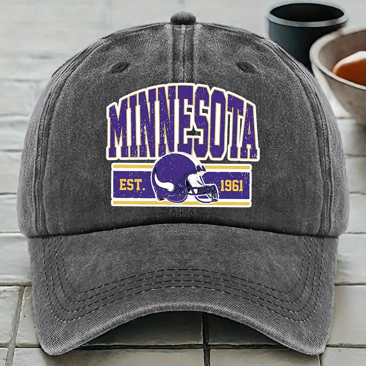 Minnesota State Estimated 1961 Baseball Cap - Adjustable Snap, Lightweight and Breathable Polyester Fiber, Beige with Purple and White Design, Perfect for Sports Fans, Adjustable Baseball Cap|Vintage Badge Cap|Machine washable hat