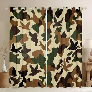 Duck Hunter Window Curtains,Camo Darkening Drapes,Army Camouflage Hunting Vintage Green Brown Bedroom Decor Wild Animal Duck Rustic Curtains
