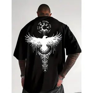 Viking Raven T-Shirt Norse Mythology Odin Symbol Graphic Mens Black Tee