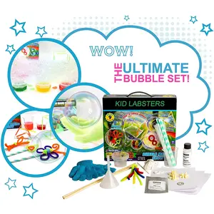 Kid Labsters Bubble Making Science Kit - DIY Non Toxic Solution Experiment w/ Wands & Colorful Bubbles - Own Blowing Formula Making Project for Kids