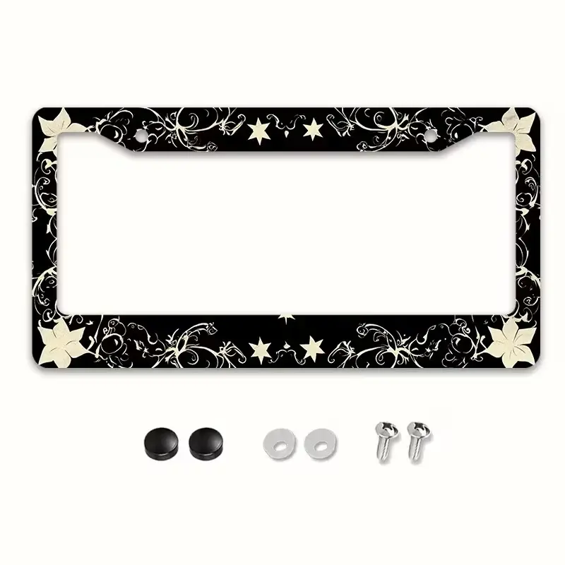 eatures a Metal License Plate Frame with a Classic Star Pattern. Suitable for Most International Vehicles