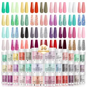 Acrylic Powder Set, 36 Colors Acrylic Nail Powder, Color Acrylic Nail System Valentine'S Day Nail Art Powder for Nail Extension French Nails 3D Flower, No Nail Lamp Required