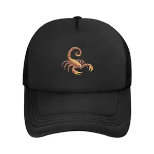 Unisex Polyester Clothing Geometric Cool Scorpion Art Print Baseball Cap - Breathable Black Mesh Snapback, Bold Animal Graphic for Everyday Wear & Outdoor Activities