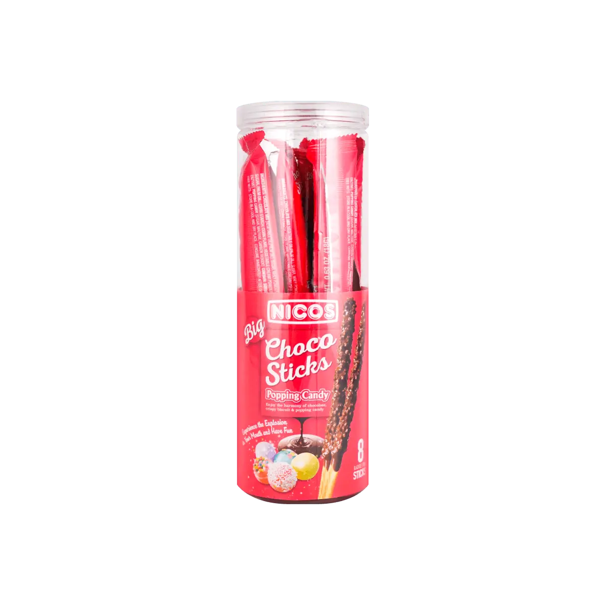 NICOS Korean Popping Candy Chocolate Stick 144g - Crunchy Biscuit Bar with Fun Explosive Candy, Less Sweet, Perfect Snack