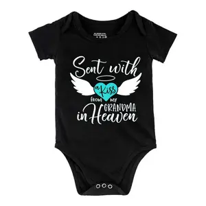 SENT WITH A KISS FROM MY GRANDMA IN HEAVEN  Baby Bodysuit Letter Print Short Sleeve Baby Jumpsuits Onesie Outdoor Romper Comfortable Baby Outing Outfit Funny Infant Bodysuits