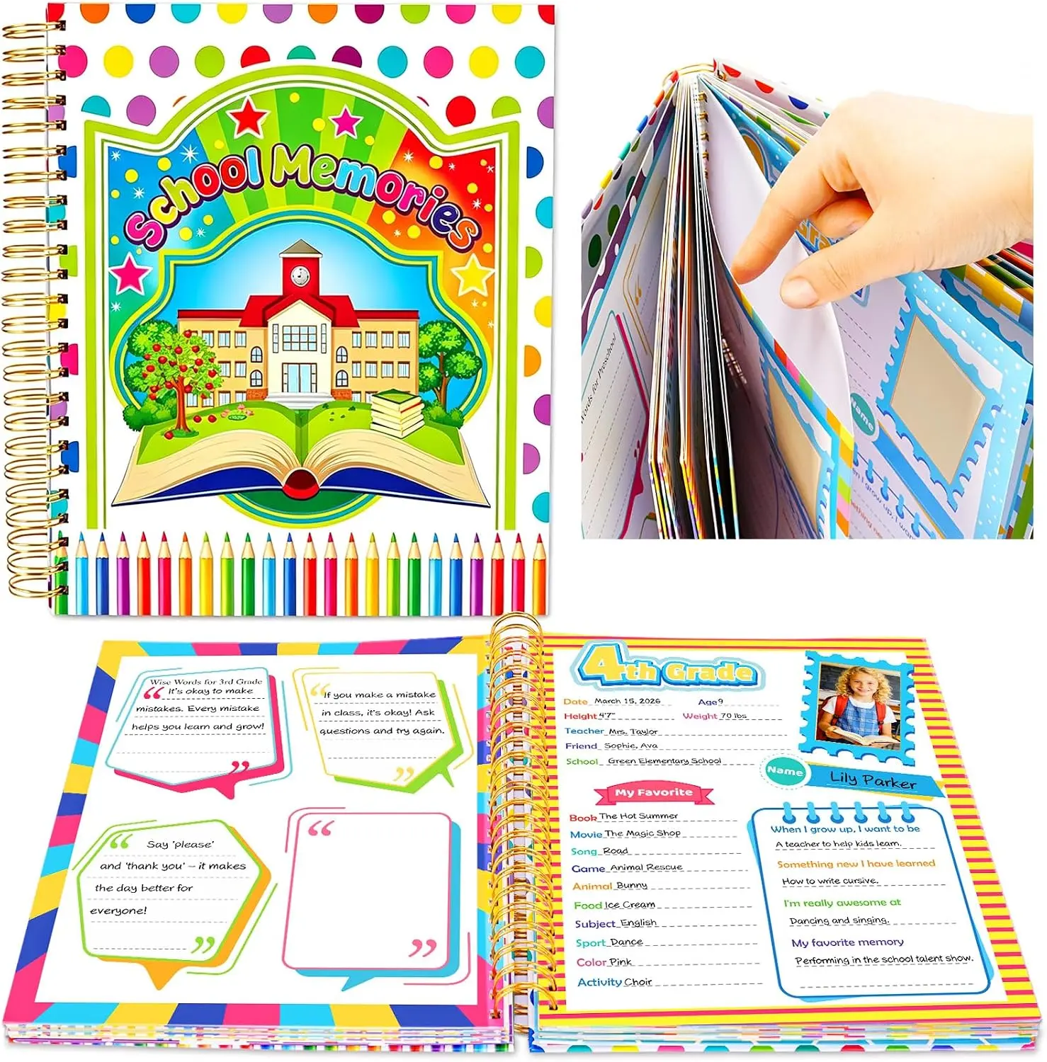 School Days Memory Book School Years Scrapbook Photo Album for Kids| Scrap Books Kit for Keepsakes Picture Portfolio, First and Last Day from Preschool Through 12th