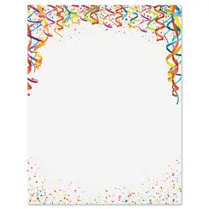 Lillian Vernon Celebration Confetti Letter Paper Birthday Stationery 8 1/2 x 11 Set of 25 Decorative Border Designs for Holiday Wedding Party Invitations