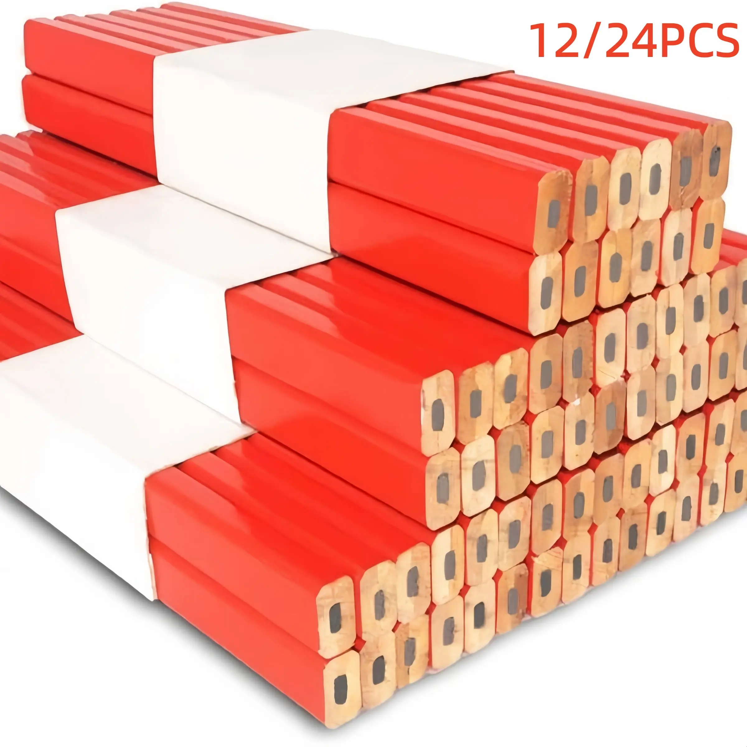Woodworking Pencil Set, Construction Pencil, 12/24 Pieces, Premium Octagonal Marking Tools, Hard Lead, Ideal for Craftsmen, Sharp and Durable, Perfect Gift
