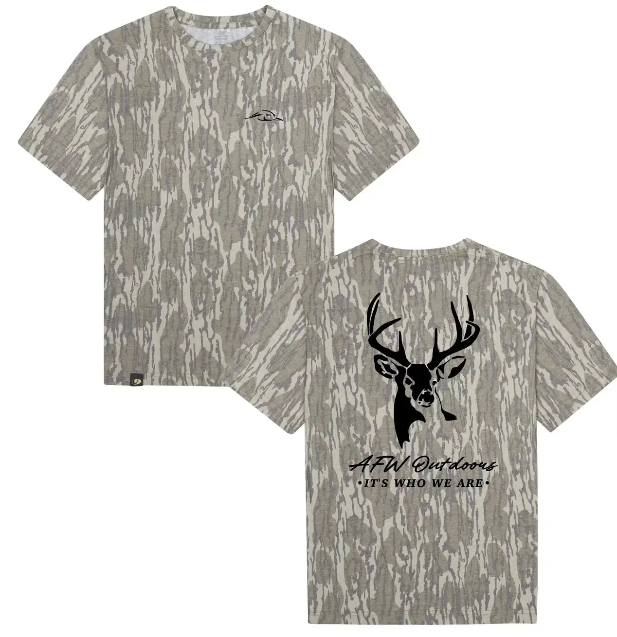 AFW Outdoors Buck Mossy Oak Tee - Soft Polyester Top for Men Stretch Fabric Ideal for Streetwear and Casual Wear Crewneck Stylish Breathable Rayon Ori