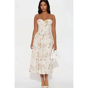 Ophelia Strapless Floral Midi Dress - Taupe/combo H
