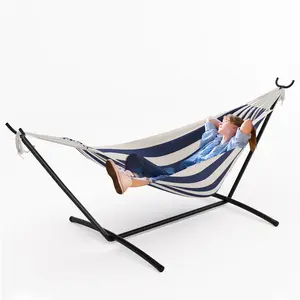 [FLASH SALE] Garvee Ocean Color 450 Lbs Double Hammock with Space-Saving Steel Stand for 2 Person - Portable, Indoor Outdoor Use, Carry Bag Included - Perfect for Garden, Camping, Beach,Blue & White, Ocean , Black & White