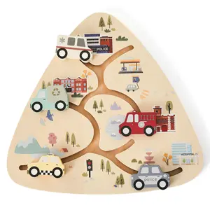 Wooden Maze Puzzle Toy for Kids – Montessori Educational Traffic Learning Board with Police, Fire Truck & Taxi – Develop Fine Motor Skills & Coordination – Safe Wooden Toy Gift for Toddlers & Preschoolers New Year Gifts