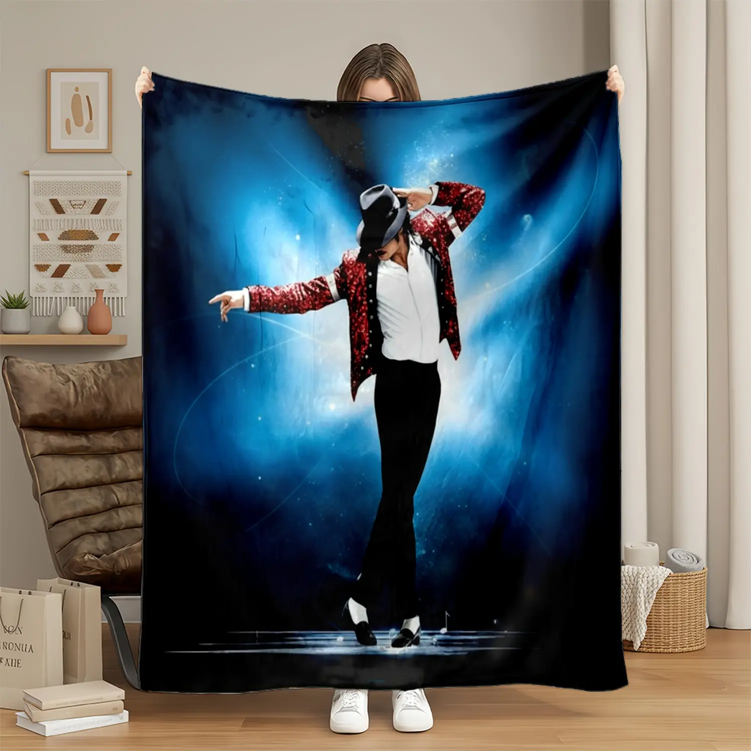 1pc Michael Jackson King of Pop Dance Theme Flannel Fleece Blanket - Super Soft, Cozy Aesthetic, Warm, Lightweight Throw for Bed, Travel - Adult Fluffy Bedding & Linen for Home, Office Use