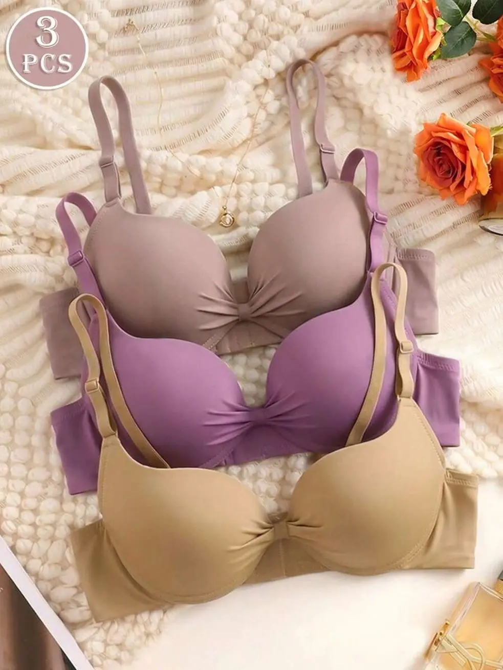 Solid Color Underwire Bra, Full Coverage Microfiber Supportive Bras For Women
