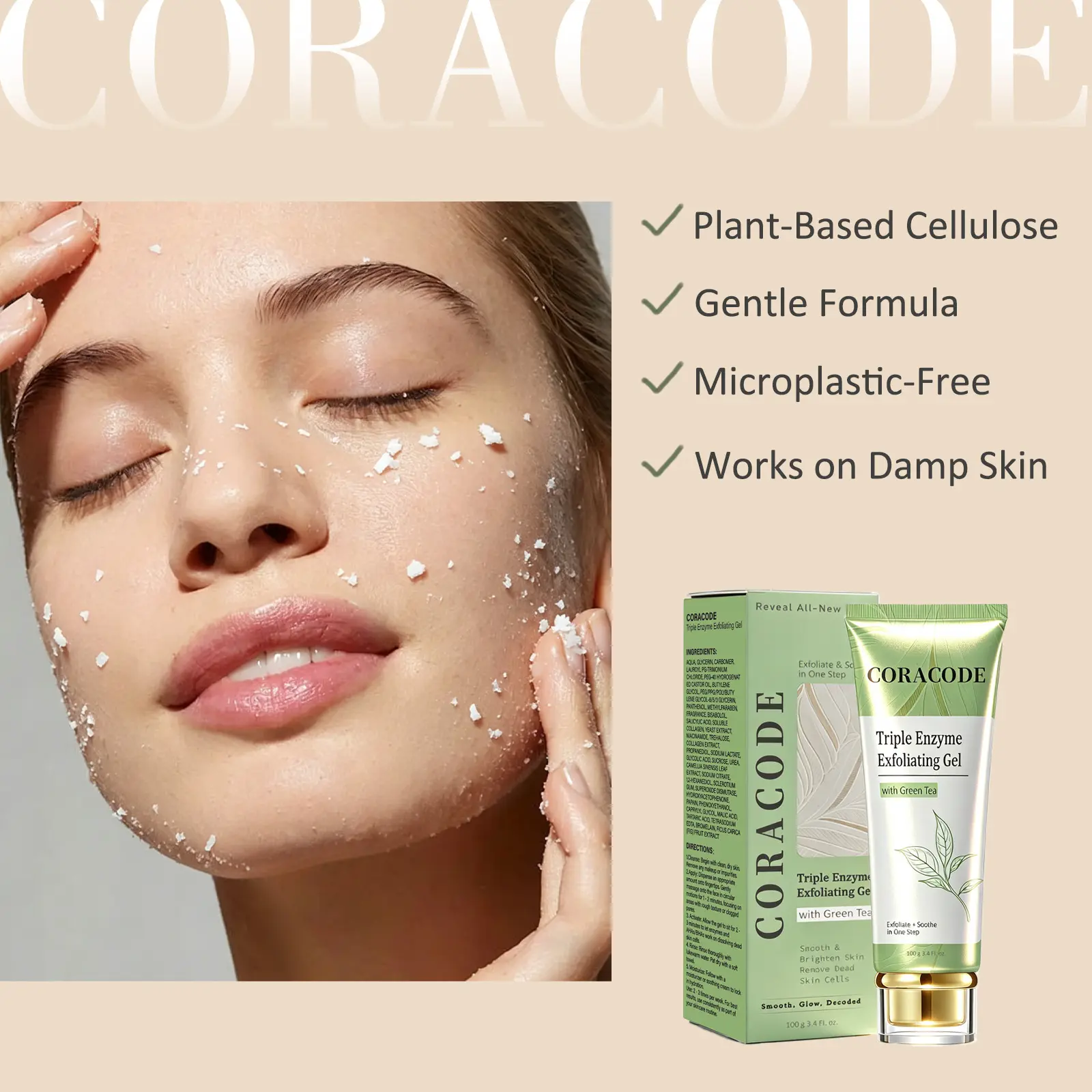 CORACODE Triple Enzyme Green Tea Exfoliating Gel for Bright, Smooth ...