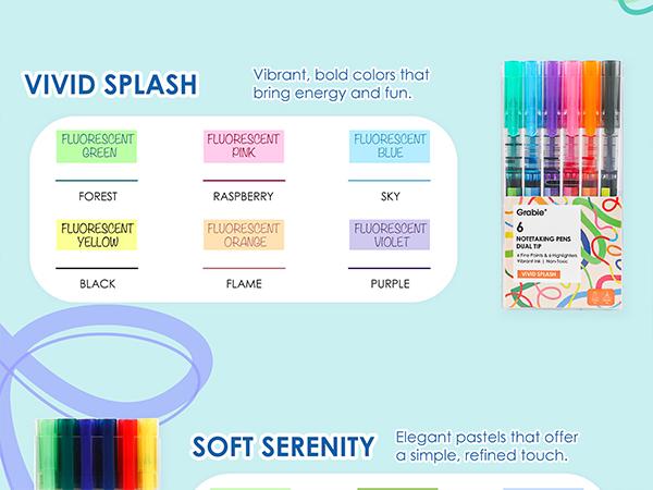 [Flash Sale] Grabie Dual-Tip Notetaking Pen Set of 6 for Office & School Supplies, highlighter, students, HolidayHaul