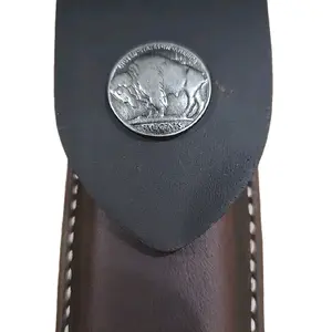 Buck 110 Custom Leather Knife Sheath - Brown, Buffalo Nickel, Sheath Only