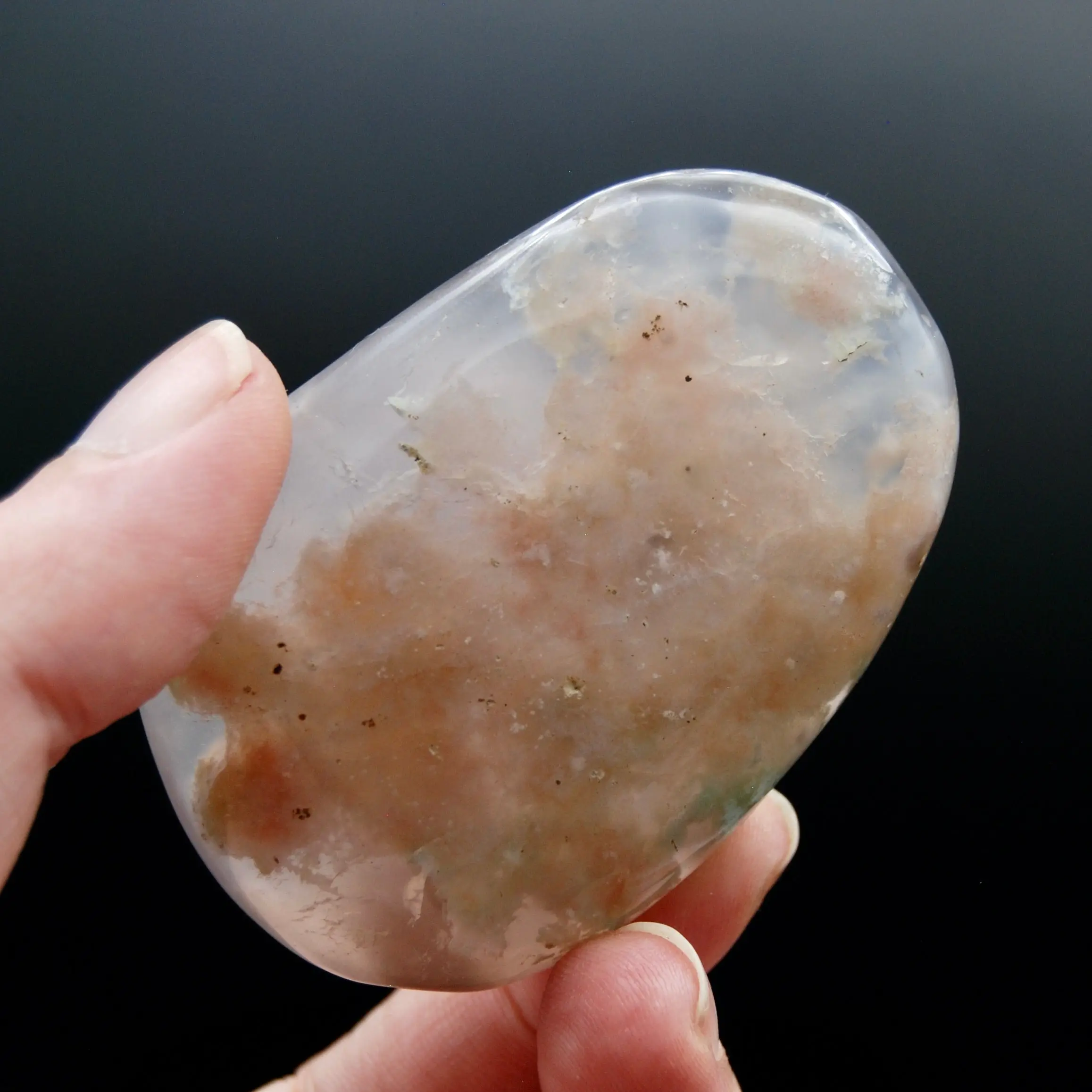 2.75in 97g Gemmy Sakura Flower Agate Palm Stone, Pink Lavender Green Sakura Agate, Madagascar