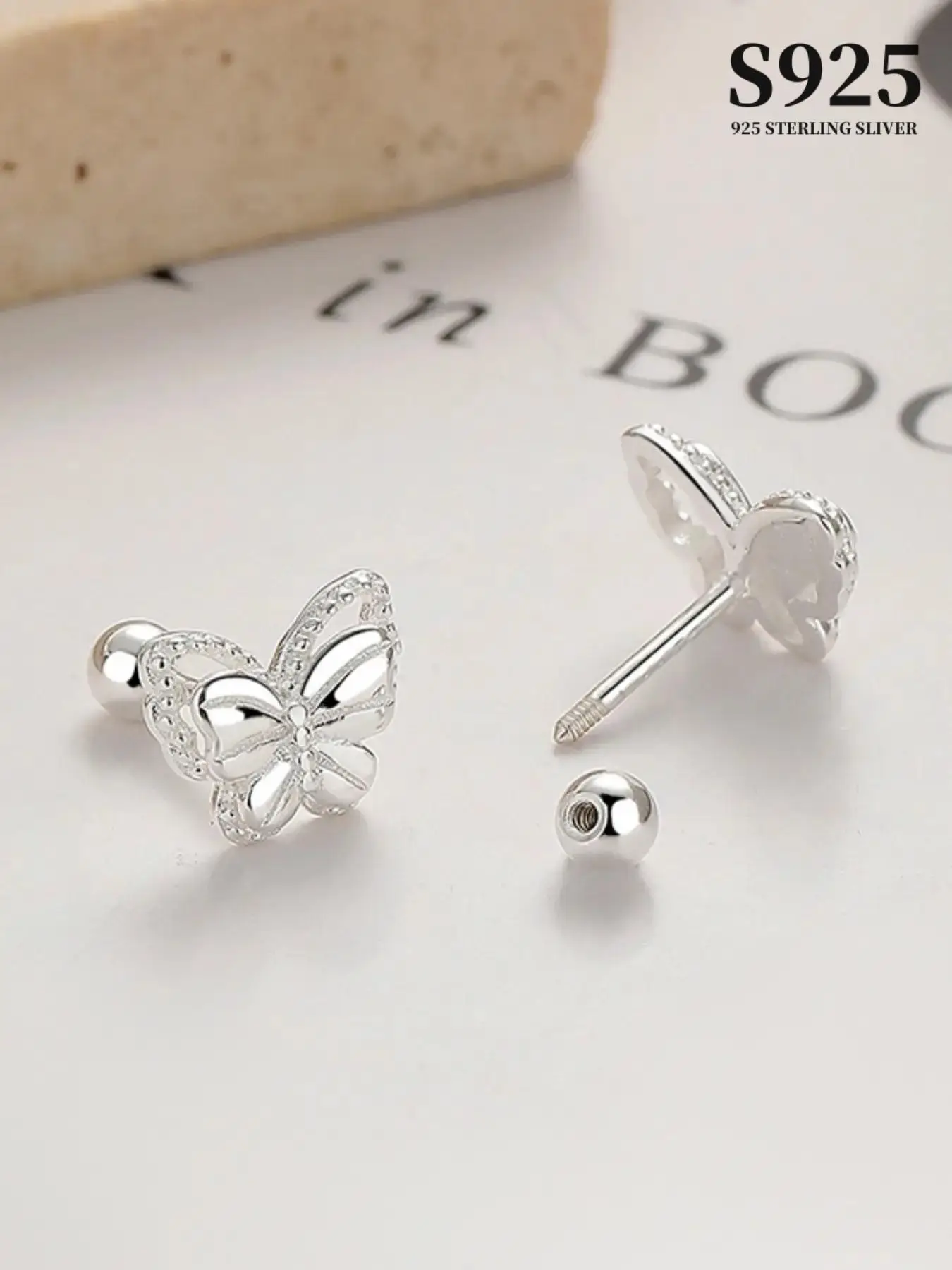 S925 Sterling Silver Butterfly Design Earrings (1 Pair), Fashionable Rhinestone Decor Silver Earrings for Women & Girls, Trendy All-match & Exquisite