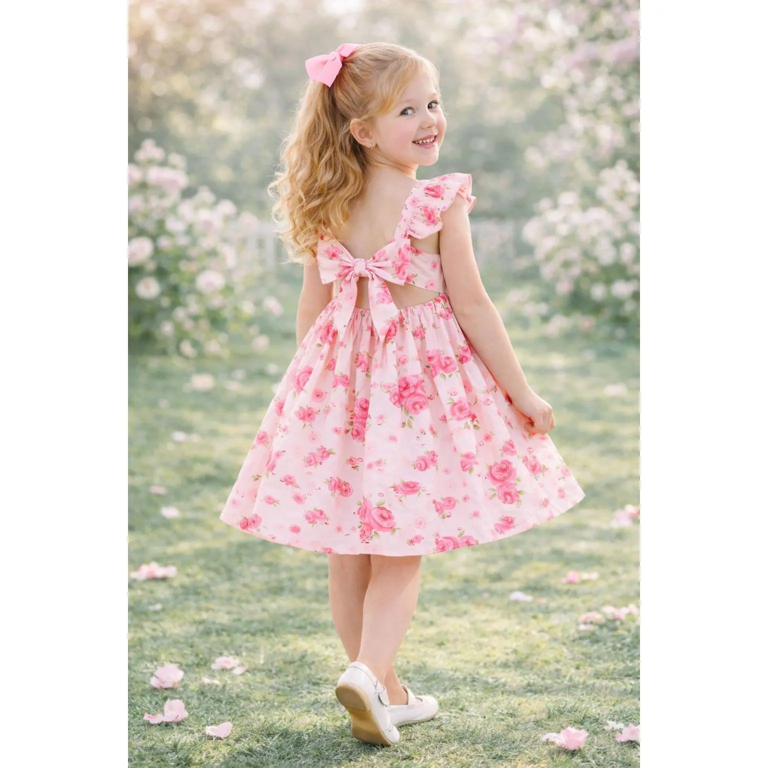 HILEELANG Toddler Little Girls Floral Dress Summer Cotton Twirl Dress with Adjustable Back Bow Tie Ruffle Sleeves Square Neck Sundress for Girls 2-8Y Birthday Party Easter Vacation Cottagecore Outfit