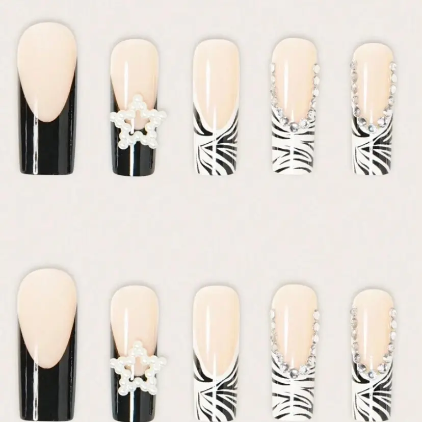 Y2K Zebra Stripe Star Long Nails for Fashionable Manicure