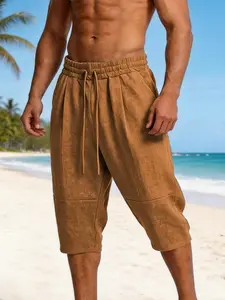 Men's Loose Hemp Long Pants, Solid Color Casual Drawstring Design, Breathable Lightweight, Multiple Colors Available, Daily Wear, Home Clothes