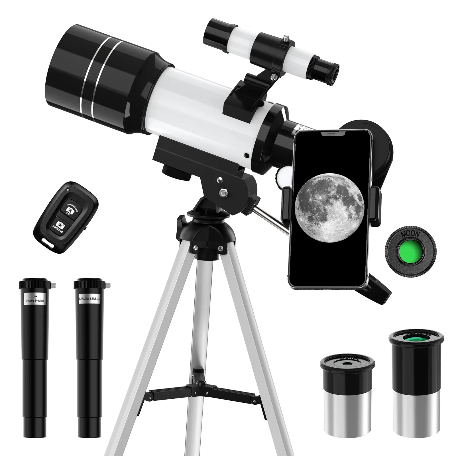 Jvcla Telescope for Adults, 70MM Aperture Telescopes for Kids (15X-150X) with FMC Optics, 300MM Astronomical Refractor Telescope for Beginners With Phone Adapter, Portable Astronomy Gifts for Moon and Star