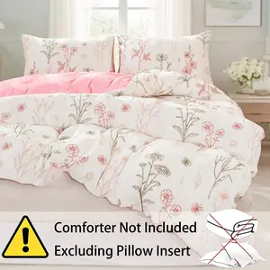 3 Piece Printed Bed Cover Set (Without Inner Core), All-Season Comfortable Lightweight Polyester, Elegant Pattern Design with Zipper Closure