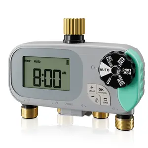QUOBAS Sprinkler Timer for Garden Hose, Programmable Brass Digital Water Timer 4 Zone for Drip Irrigation, Pool, with Rain Delay/Auto/Manual, Waterproof Screen & Battery Powered