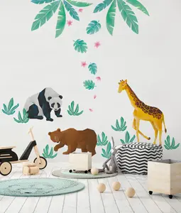 Wild Animals Tropical Leaves Wall Sticker