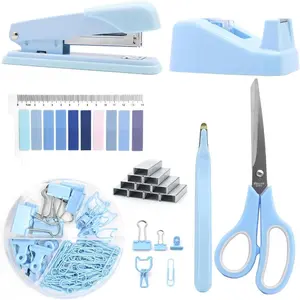Blue Desk Accessories Set-Stapler and Tape Dispenser. Office Supplies Kit, Gift for Students, Women, Coworkers, Boss Lady, Office Clerks