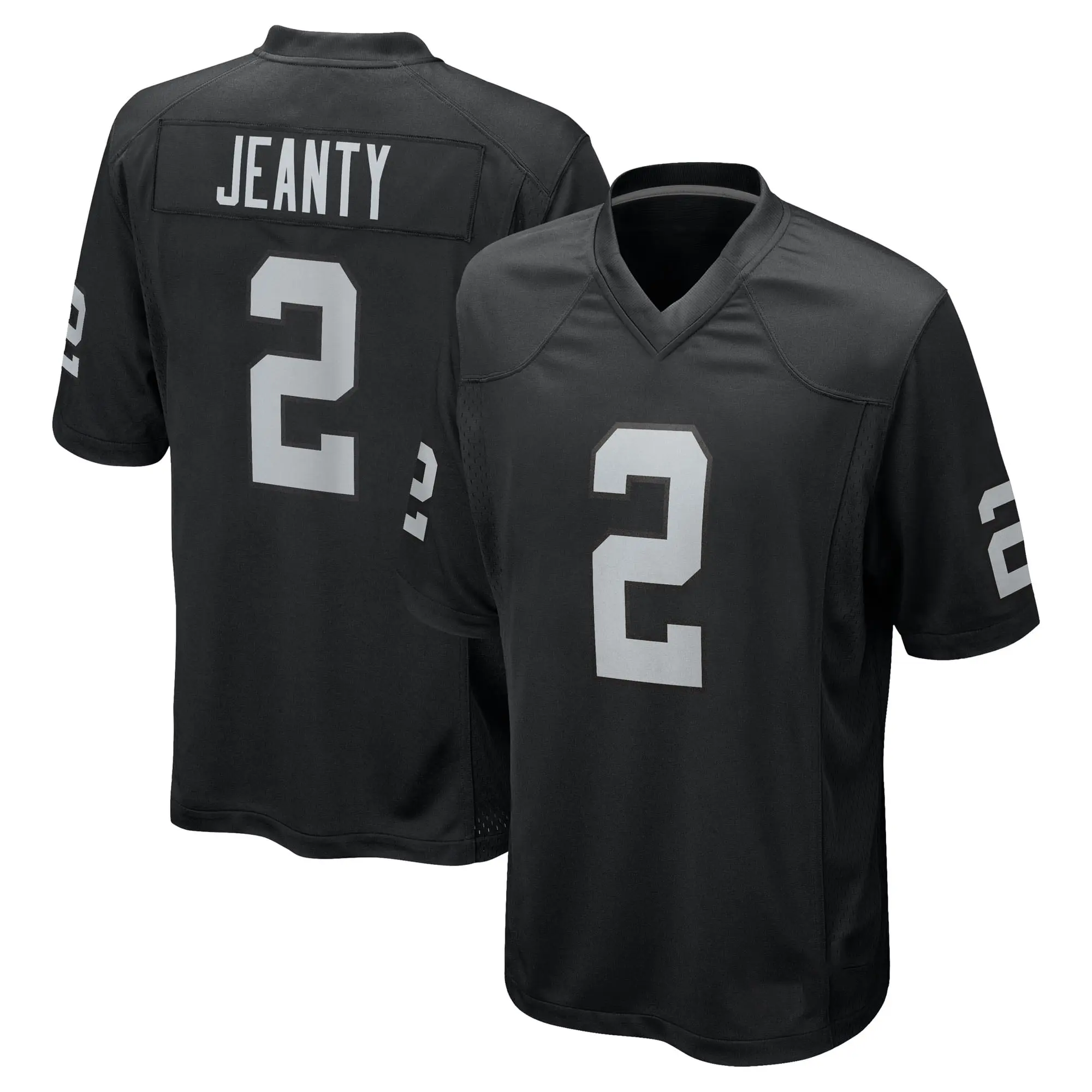 NEW Mens Black and Silver Custom Printed Football Shirt with Number 2 and Jeanty Text