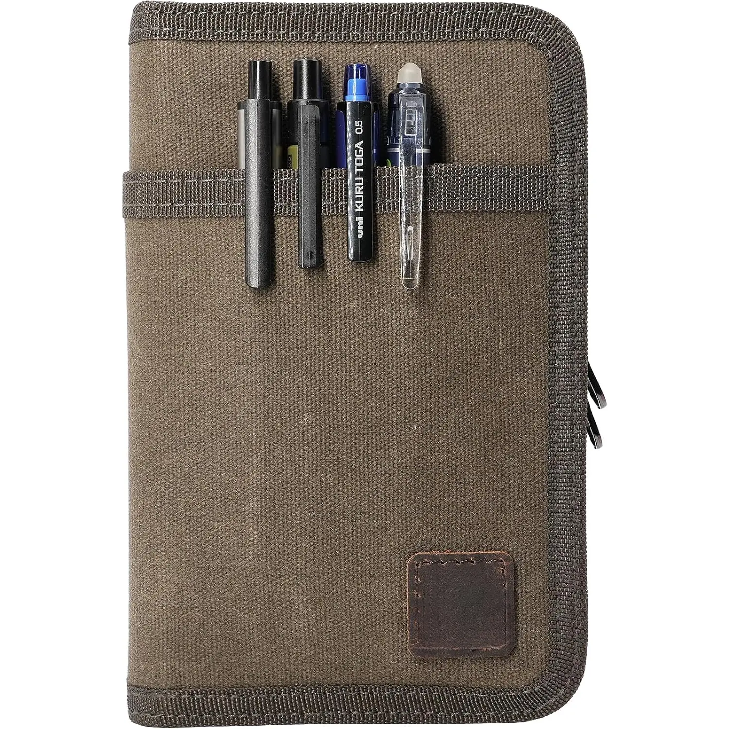 Field Notes 3.3 x 5.5 Pocket Notebook Journal with Pen Holder, Water Resistant Zipper Cover, Waxed Canvas, Olive
