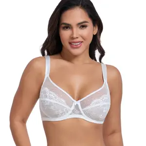 Plus size wire bra  exquisite floral lace plus size wire bra full coverage bra unpadded ultra-thin and comfortable,Unlined breathable lace lightweight bra, large size bra without padding, ultra-thin and comfortable, support sagging breasts, with wire，