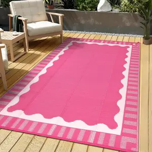 Modern Wave-patterned Eco-Friendly Plastic Outdoor Rug Double-sided Reversible Waterproof & Stain-Resistant Zone Rug for Patios Balconies Camping RVs Beaches
