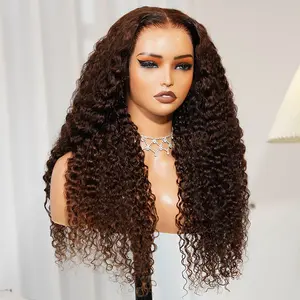 Megalook Chocolate Brown Upgrade 13x6 Three-Go Glueless Wigs Fitted All Pre-Styled Parting Breathable Dome Cap Free Lace Front 100% Human Hair Wig #4 Curly Hair 320℉ Heat Resistant