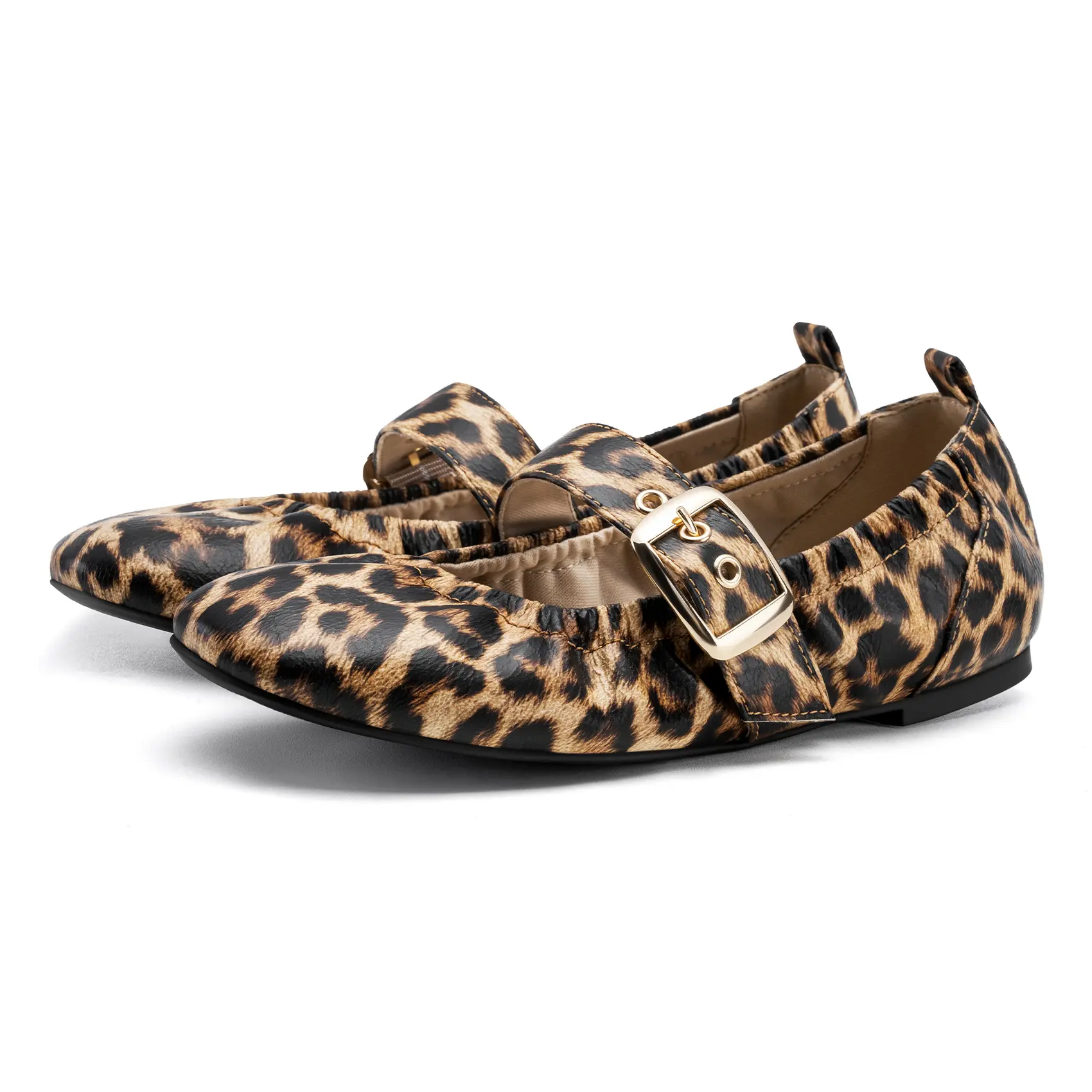FITORY Women's Leopard Mary Jane Flat Shoes - Velvet Round Toe, Adjustable Strap Buckle, 5MM Latex Cushion Insole, Casual for Office & Daily Wear, Leopard Flat Shoes, Mary Janes Shoes