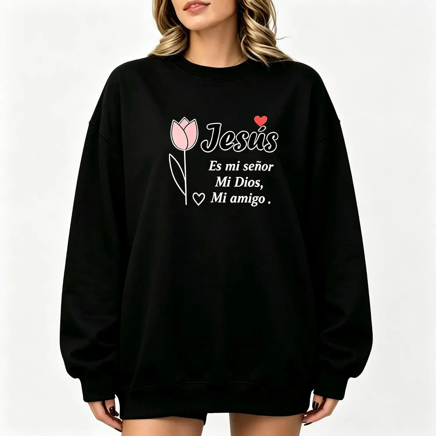 Spanish Christian Pullover Sweatshirt Women Plus Size God Jesus Floral Faith Graphic Pullover Sweatshirt