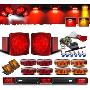Submersible Trailer Lights Kit 12V - Square LED Kits + 14" Red/ ID Light Bar + Clearance Lights
