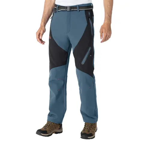 GOPUNE Men's All Weather Waterproof Nonslip Baggy Softshell Fleece-Lined Keep Warm Thick Work Pants - Hiking Fishing Pants with Waterproof Layer, Zip Pockets, Gentle Fleece for Biking, Hiking Pants