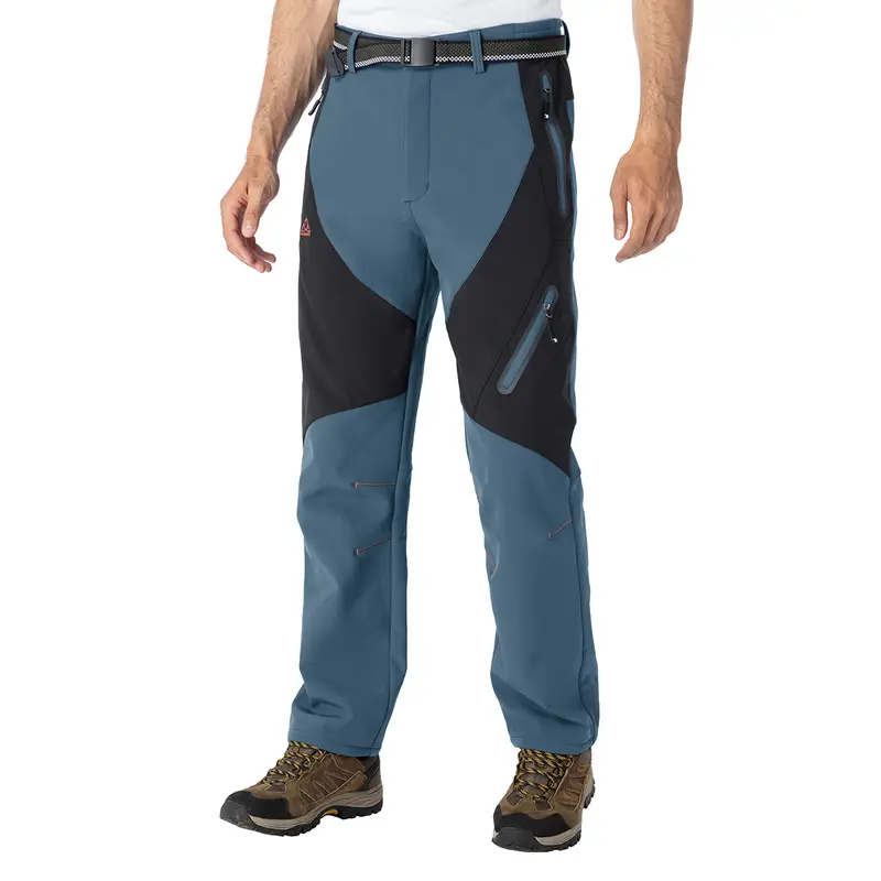 GOPUNE Men's All Weather Waterproof Nonslip Baggy Softshell Fleece-Lined Keep Warm Thick Work Pants - Hiking Fishing Pants with Waterproof Layer, Zip Pockets, Gentle Fleece for Biking, Hiking Pants