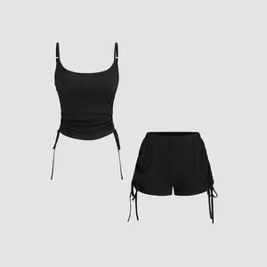 Cider Drawstring Crop Cami Top & Low Rise Drawstring Micro Shorts Set