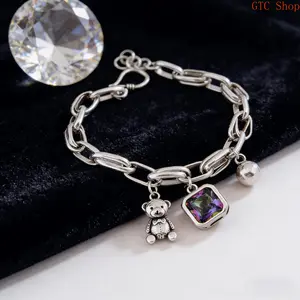 New Arrival Sweet Little Bear Animal Charm Bracelet – Shiny Crystal Inlaid with 925 Sterling Silver, Delicate Cute Design for Women, Lightweight Comfortable to Wear, Perfect as Daily Fashion Jewelry & Heartfelt Gift for Her