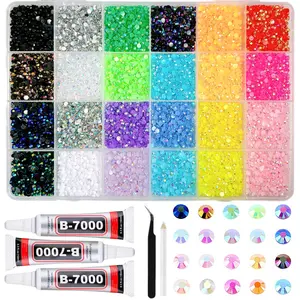 1Box Multi-colors Flatback Rhinestones Nail Charms Multiple Sizes Minimalist Shiny Semi-round Rhinestones Nail Art Decorations for DIY Women Nails Glasses Materials Trendy Glam Pack Glitter