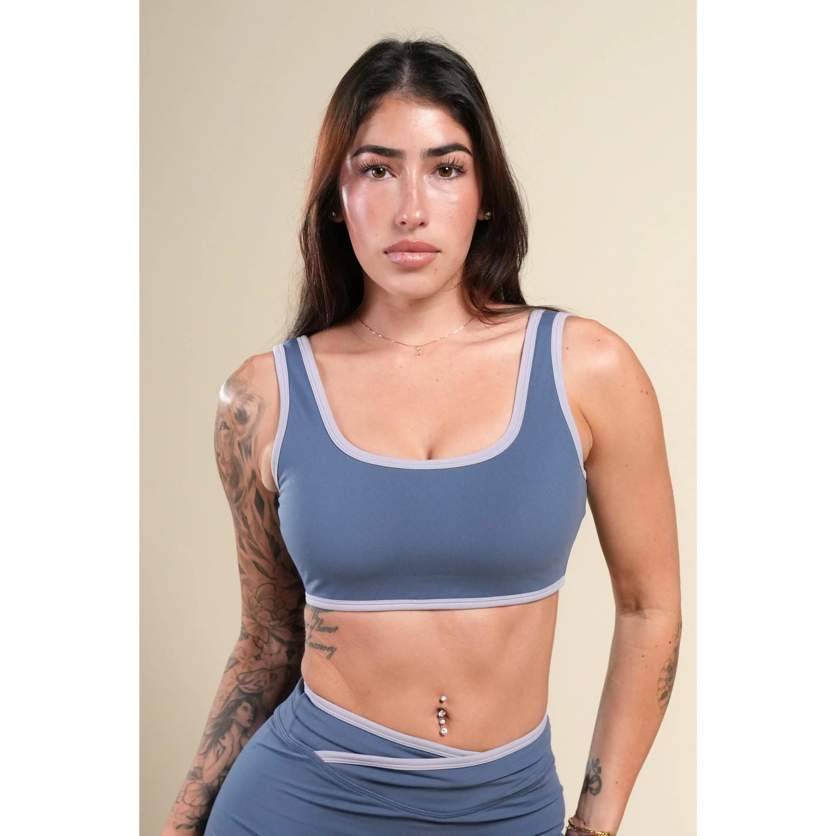 Wolf Contrast "Kate" Energy Bra in Washed Denim/Sport Gray