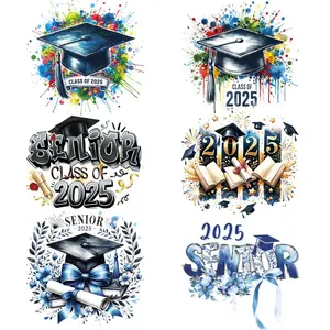 Graduation Themed Heat Transfer Sticker, 6 Counts/set Graduation Cap Pattern Heat Transfer Sticker, DIY Clothing Decoration for T-shirt, Jeans, Canvas Bag, DIY Kit