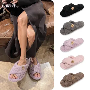 Fuzzy Open Toe Slippers for Women Indoor & Outdoor Memory Foam Cozy Cross Band Soft House Shoes Slip On Gifts for Mom Her Ladies Bridesmaid - Footwear, Girl
