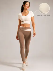 Women's Seamless High Elasticity Ombre Sports Vest Set, Comfortable Loose Fit Nylon Fabric, Ideal for Fitness & Daily Wear