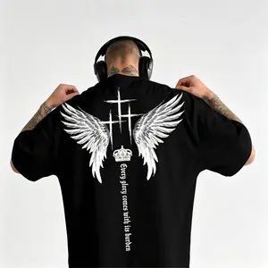 Summer men's clothing, comfortable and breathable, Glory and Weight Holy Wings Cross Faith print short-sleeve T-shirt, seamless loose fit, suitable for daily wear, casual wear, streetwear, street style