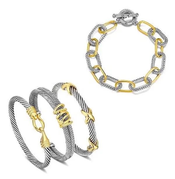 Aprilery Mixed Metal Cuff Bracelet Set – Elegant Twisted Cable Jewelry for Women, Bold Chain Link Accent